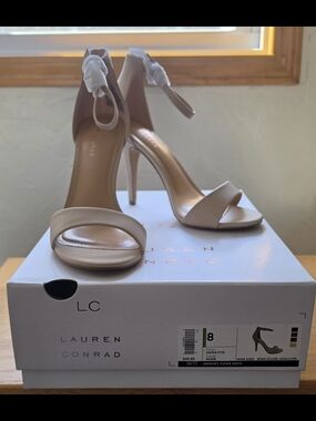 LC Lauren Conrad Nude Ankle-Strap Heeled Sandals